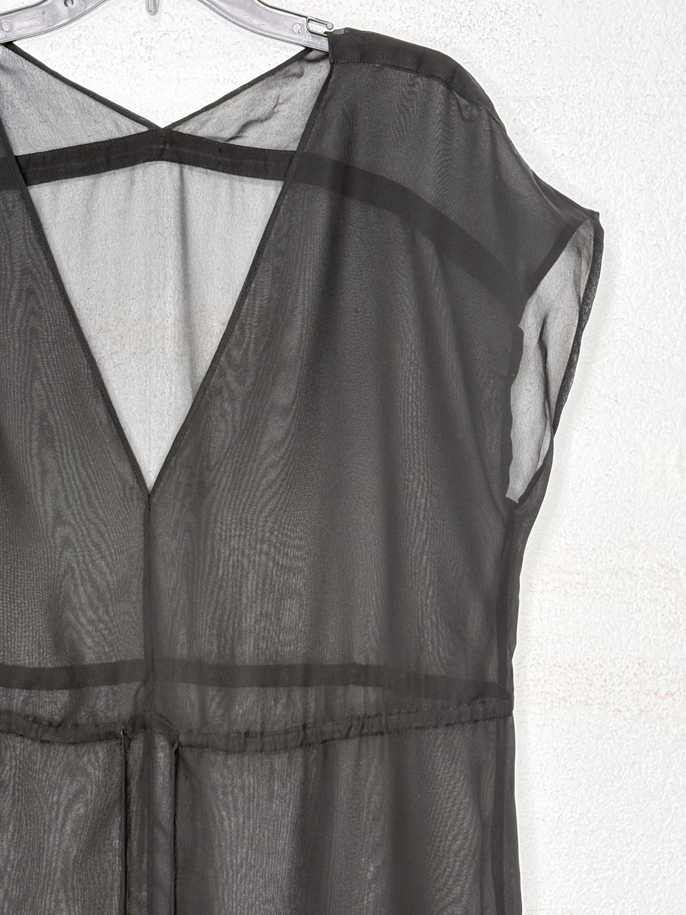 90s  Black Sheer Georgette Tunic Deep V Neck Cyber Y2K Weightless Drama M - Picture 7 of 8